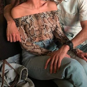 Sheer/mesh snake print body suit